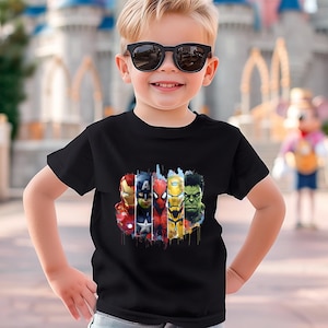 Superheroes Kids T-Shirt, Iron Man Spider Hulk Shirt,  Boys Comic Book Tee,  Cool Hero Faces Tee for Vacation or Gift, Avengers Matching Tee