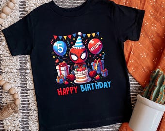 Custom Name And Age Family Spider Birthday Shirt | Spider Family Matching Shirts |  Personalized Birthday Superhero Tee | Superhero Birthday