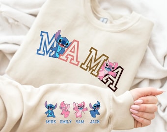 Lilo and Stitch Mama Est with Kid Name on Sleeve Sweatshirt | Personalized Mother's Day