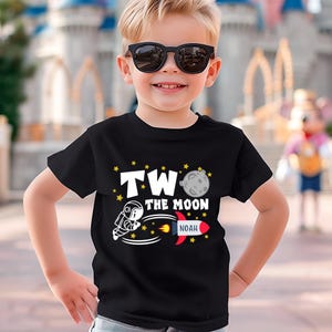 Personalized Two The Moon Birthday Shirt, Space Themed 2nd Birthday Family Outfit, Custom Astronaut Toddler Shirt, Rocket Ship Birthday Tee