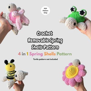Modèle de tortue printanière au crochet à carapace amovible, peluche amigurumi idéale pour débutants (téléchargement PDF)