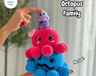 Gehaakte octopusfamilie GEEN NAAI Amigurumi-octopusknuffelpatroon (pdf-download)