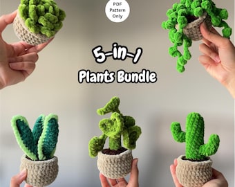 Bundle de plantes au crochet, motif de peluche plantes amigurumi 5-en-1 (téléchargement PDF)