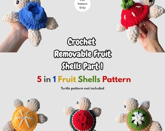 Patrón de tortuga frutal de ganchillo con caparazón desmontable, parte 1. Peluche amigurumi ideal para principiantes (descarga en PDF).