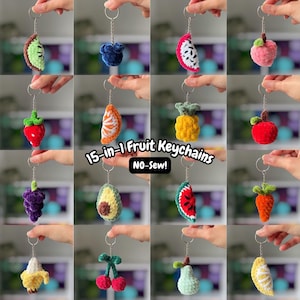 Crochet Fruit Keychains Bundle 15-in-1 NO SEW Amigurumi Fruit Keychains (PDF Download)