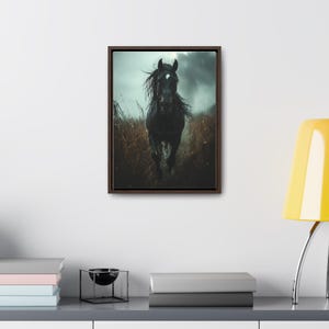 Stormy Night Gallop - Majestic Black Horse Framed Gallery Canvas Art | Equestrian Wall Décor, Rustic Farmhouse Art, Western Home Style image 4
