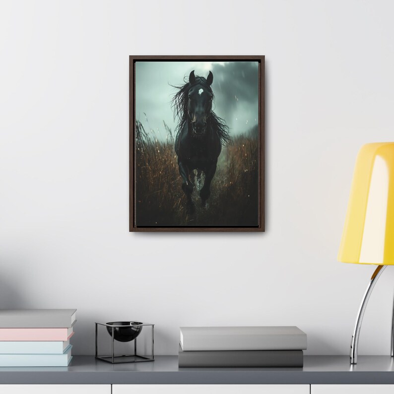 Stormy Night Gallop - Majestic Black Horse Framed Gallery Canvas Art | Equestrian Wall Décor, Rustic Farmhouse Art, Western Home Style image 4