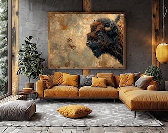 Great American Bison Profile | Rustic Western Wildlife Framed Canvas Gallery Wall Art Print