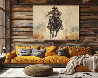 Western Cowboy in Action – matowy wydruk na płótnie | Rozciągnięty na 0,75 cala | Frontier Craft