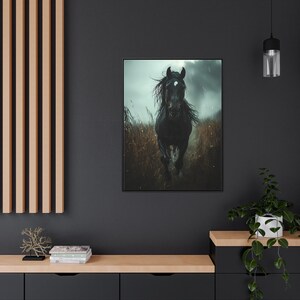 Stormy Night Gallop - Majestic Black Horse Framed Gallery Canvas Art | Equestrian Wall Décor, Rustic Farmhouse Art, Western Home Style image 8
