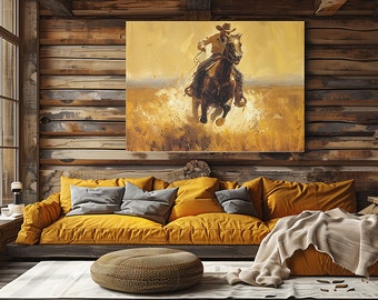 Galopujący kowboj - wydruk artystyczny na płótnie w stylu western | Rozciągnięty na 0,75" | Frontier Craft