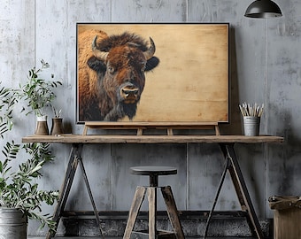 American Bison Canvas Print: Rustic Western Farmhouse Wall Art