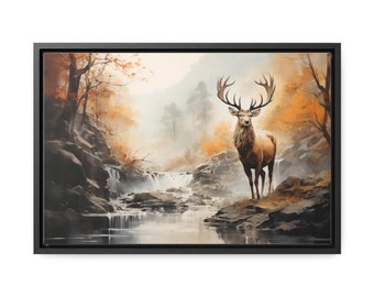 Misty Elk by a Waterfall Gallery Płótno Owijki, Rama Pozioma