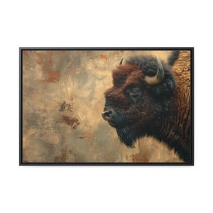 Great American Bison Profile | Rustic Western Wildlife Framed Canvas ...