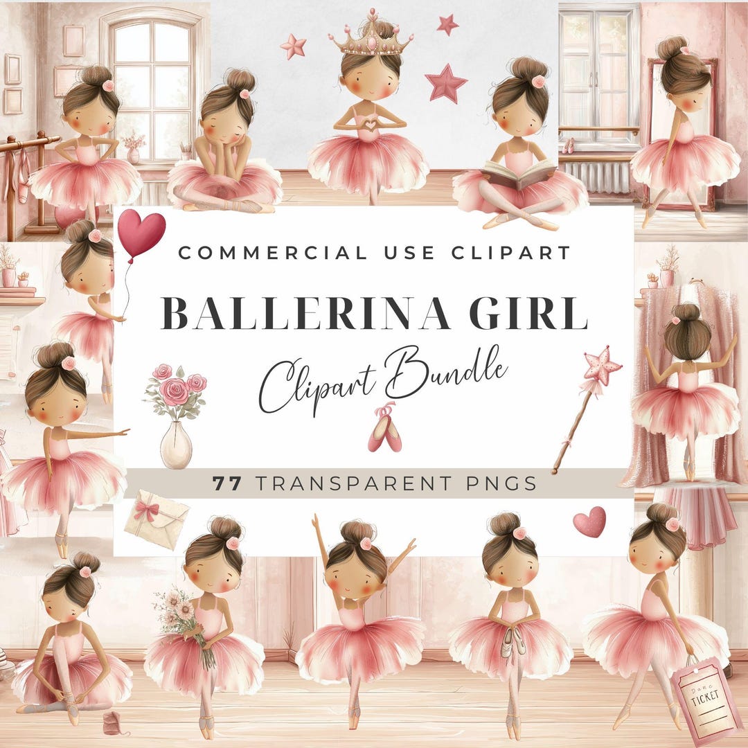Ballerina Clipart Bundle, Ballet Girl PNG, Pink Watercolor Clipart ...