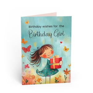 carte d'anniversaire de filles | Joli cadeau dans un jardin