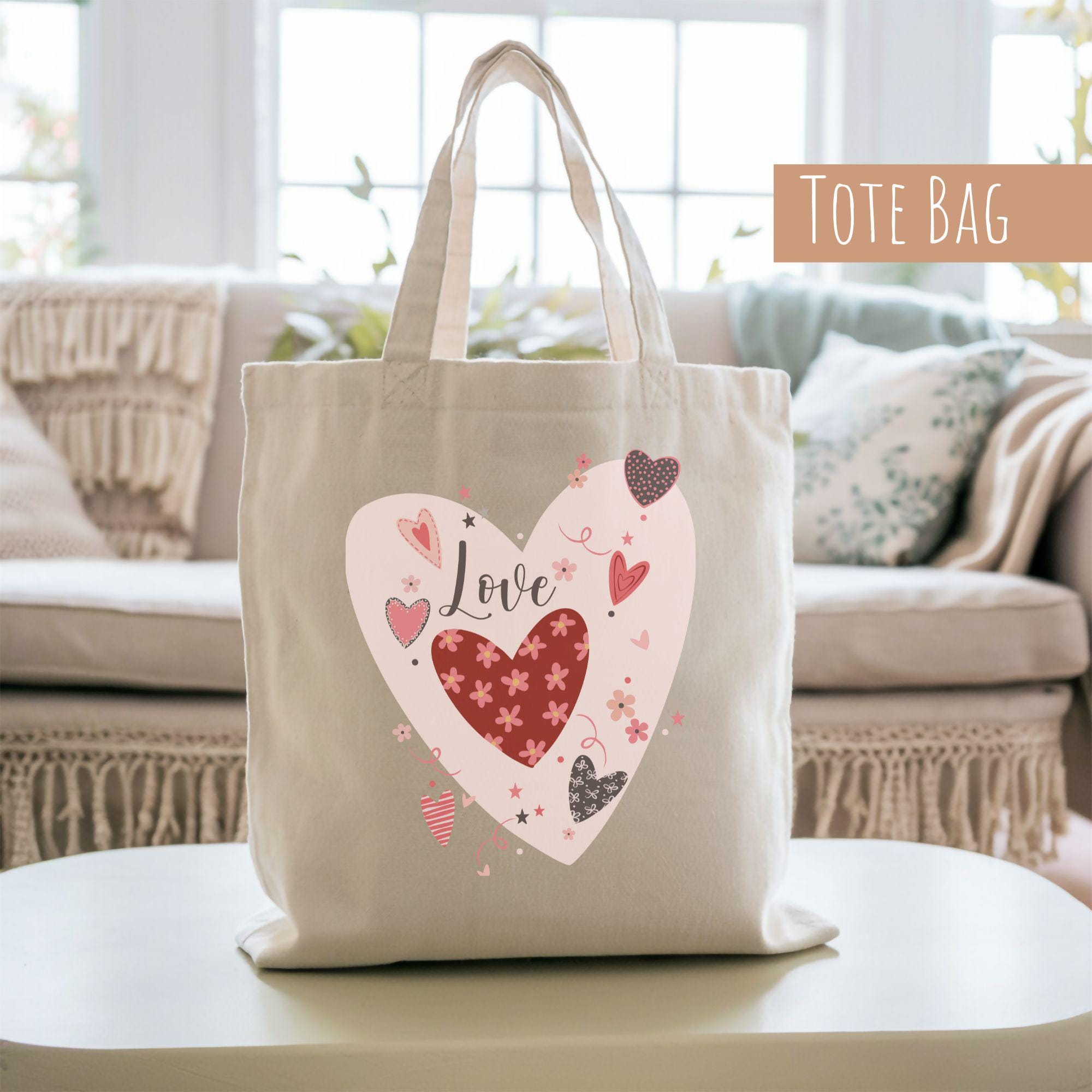 Love Heart Cotton Tote Bag: Romantic Valentine's Gift - Etsy