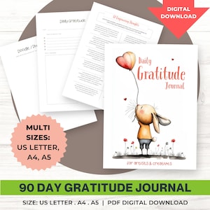 Diario de gratitud imprimible / 90 días (A4, A5, carta estadounidense, PDF) / Páginas para dibujar y escribir / Planificador creativo para artistas / Descarga digital