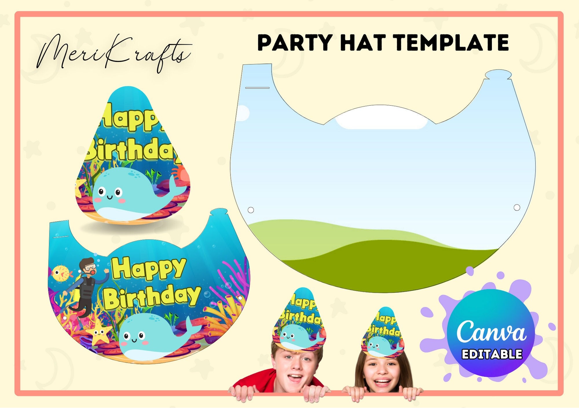 Printable Birthday Party Hat Template DIY Party Hat Template Customize Printable Birthday Party Hat Template DIY Party Hat Template Customize