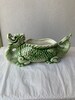 Medium antiques green glazed ceramic dragon planter pot with small drain hole 