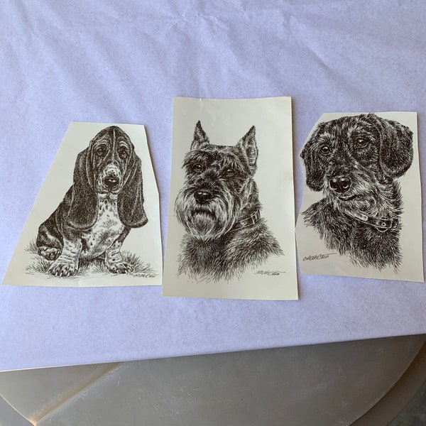 Set of three black and white dog breeds ceramic decals