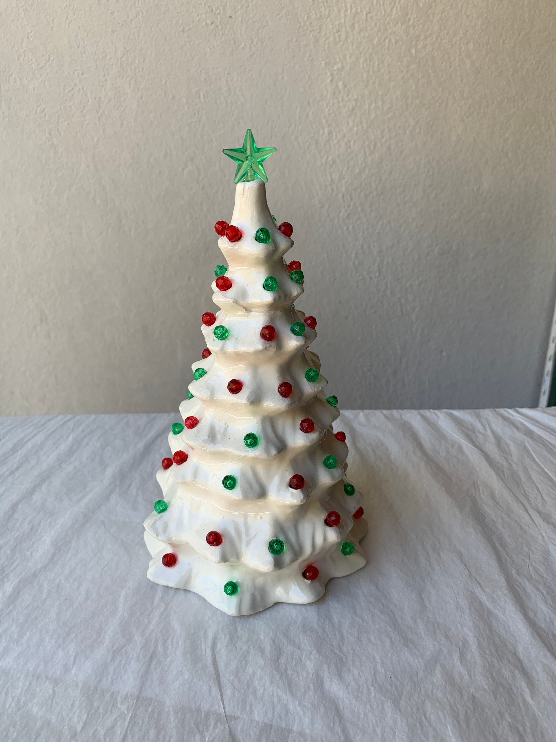 Christmas Small Glossy White Ceramic Tree with green and red | Etsy