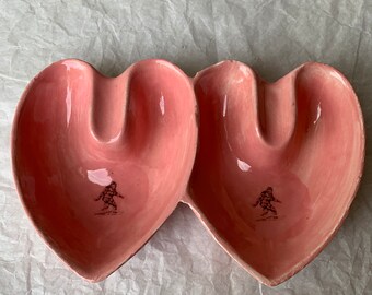 Ceramic Antique Rose Pink Sasquatch/Big Foot double heart candy dish tray