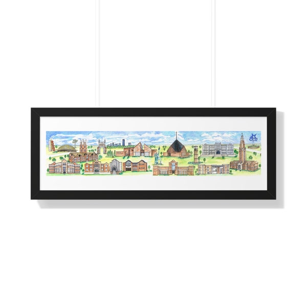 Oklahoma City University (OCU) Campus Watercolor | Framed Horizontal Poster