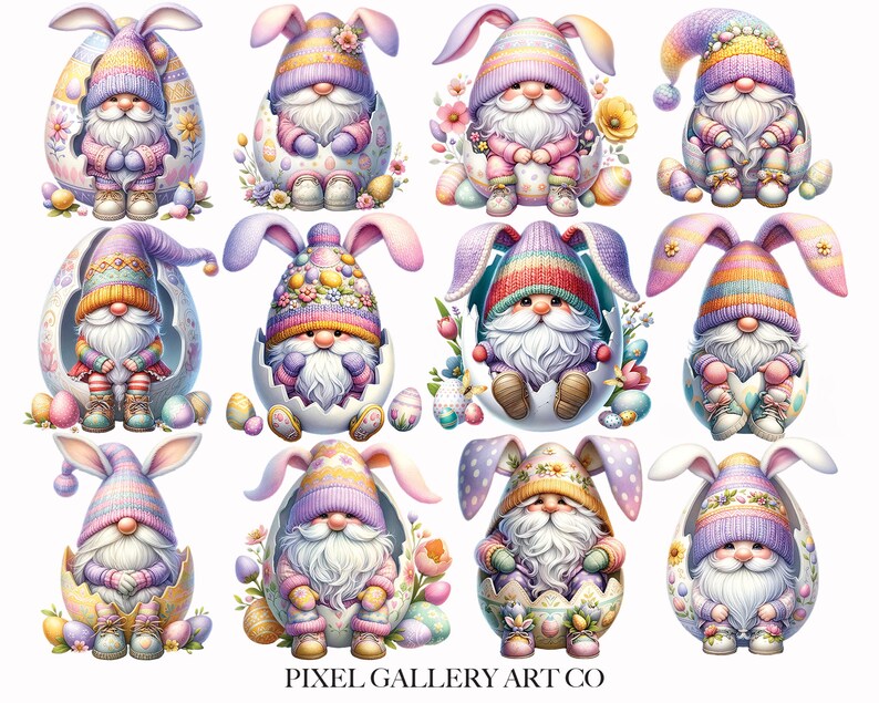 Watercolor Easter Eggs Bunny Gnome Png Clipart Bundle, Cute Gnome Png ...