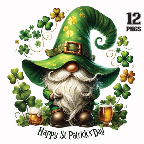Watercolor St. Patrick’s Day Gnomes Clipart Bundle, Gnomes PNG, Fantasy Clipart,St. Patrick’s Gnomes Png, Gnomes Sublimation