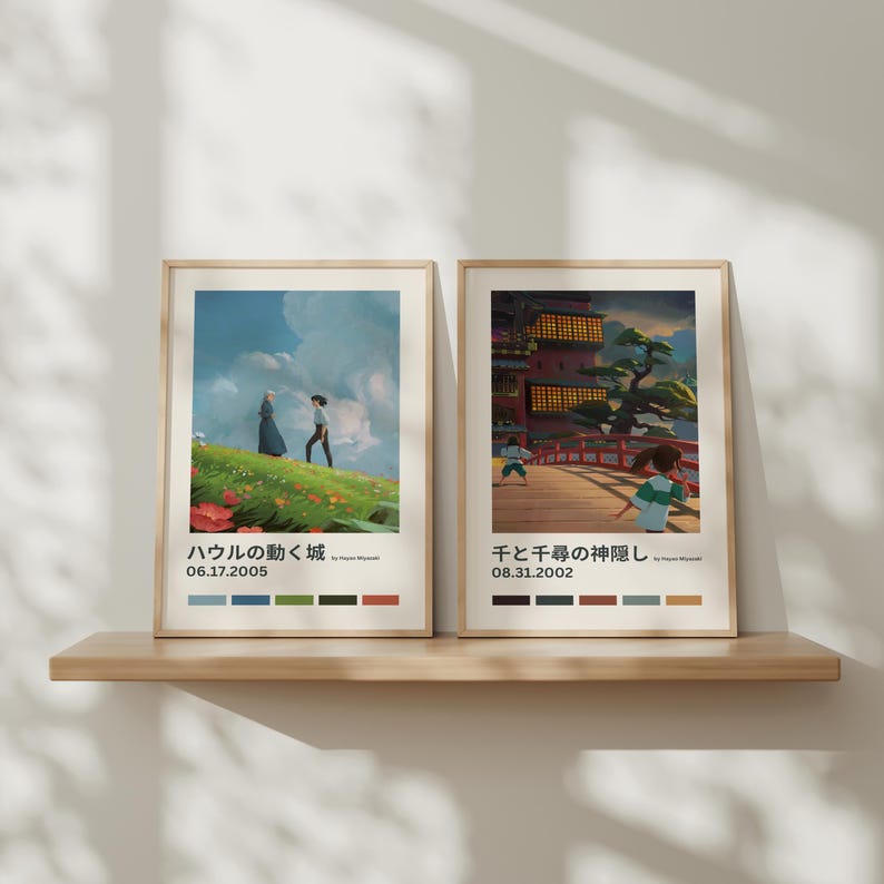 Studio Ghibli posters – Choose your print – Spirited Away, Totoro, Howl’s, Princess Mononoke, Kiki, Castle, Ghibli wall art Set of 2