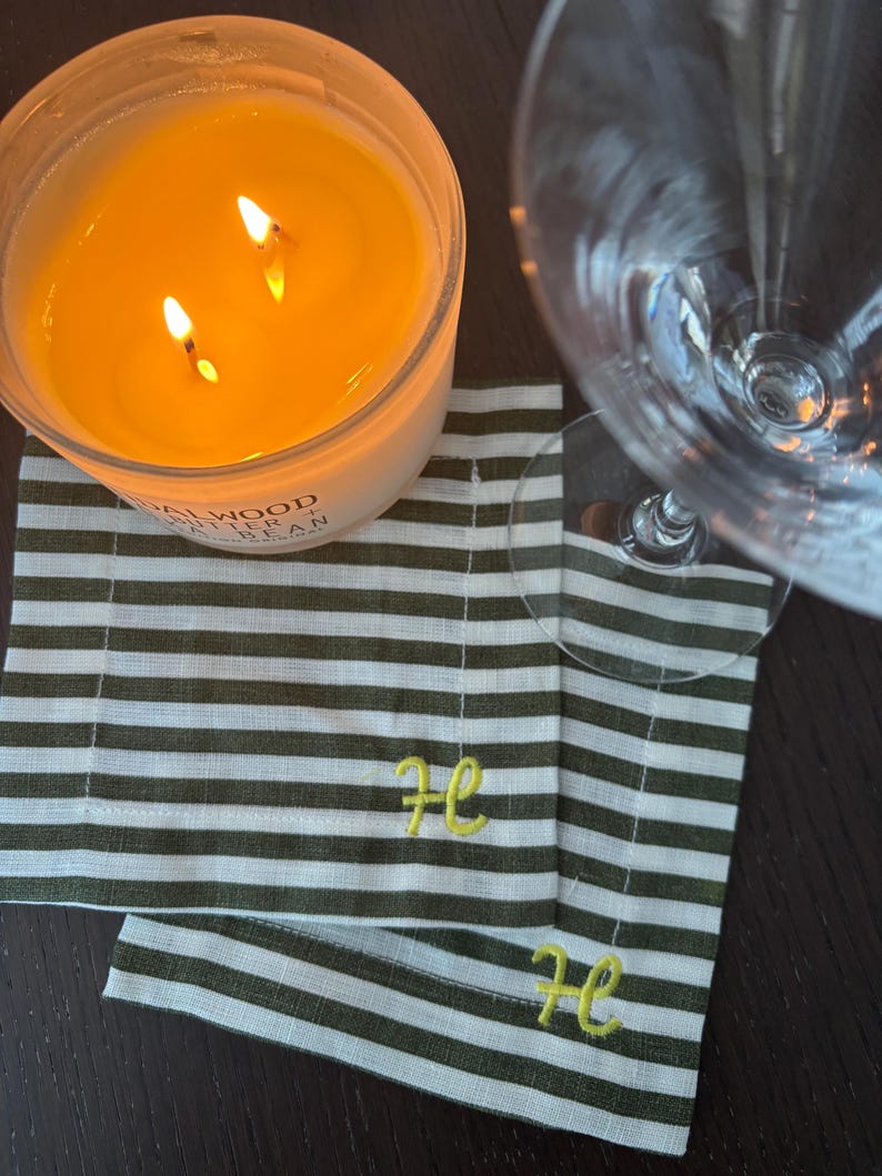 Serviette de table à cocktail en lin personnalisée : monogramme brodé, serviette de table pour boisson ajourée image 14