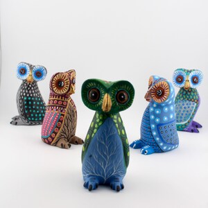 Set of 2 Mini Owl Wooden Alebrije, Figure Handcarved, Handpainted by Master Artisans, Traditional Art, Oaxaca Art, Denomination of Origin 2
