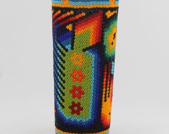 Mexican Wixarica Handmade Shot Glass Huichol, Wixarica Beadwork Art, Special Meaning Wixarica Symbology and Meaning