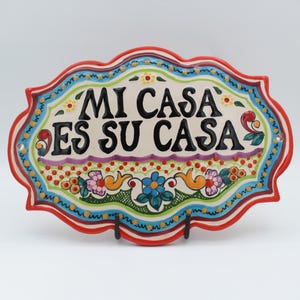 Talavera "Mi Casa es Su Casa" & "Dios Bendiga este Hogar" Phrase Signs, Entranceway Decor Plaque, Puebla Mexico Pottery, Scratch Resistant