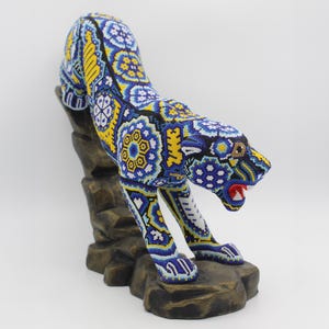 Jaguar Huichol Handmade Wixarika Astral Star, Jaguar Huichol Statue Figure, Handmade Huichol, Mexican Art