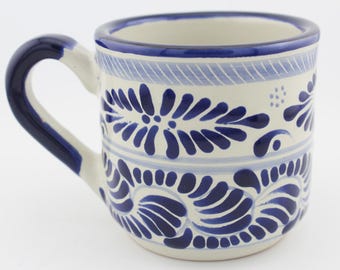 Beautiful Traditional Talavera Cobalt Blue Espresso Mugs 10oz, Puebla Mexico, Dishwasher Microwave Safe, Scratch Resistant, Lead Free