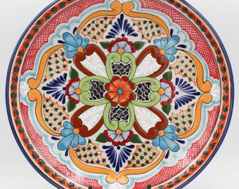 Handmade Mexican Flora Talavera Plate, Traditional Design 11.8" Diameter, Ceramic Plates, Handmade Tableware, Dishwasher Microwave Safe