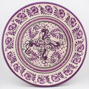 Mexican Talavera 11.8" Diameter Plates, Handmade Clay Plates, Handmade Tableware, Mexican Pottery Dishwasher and Microwave Safe, Purple