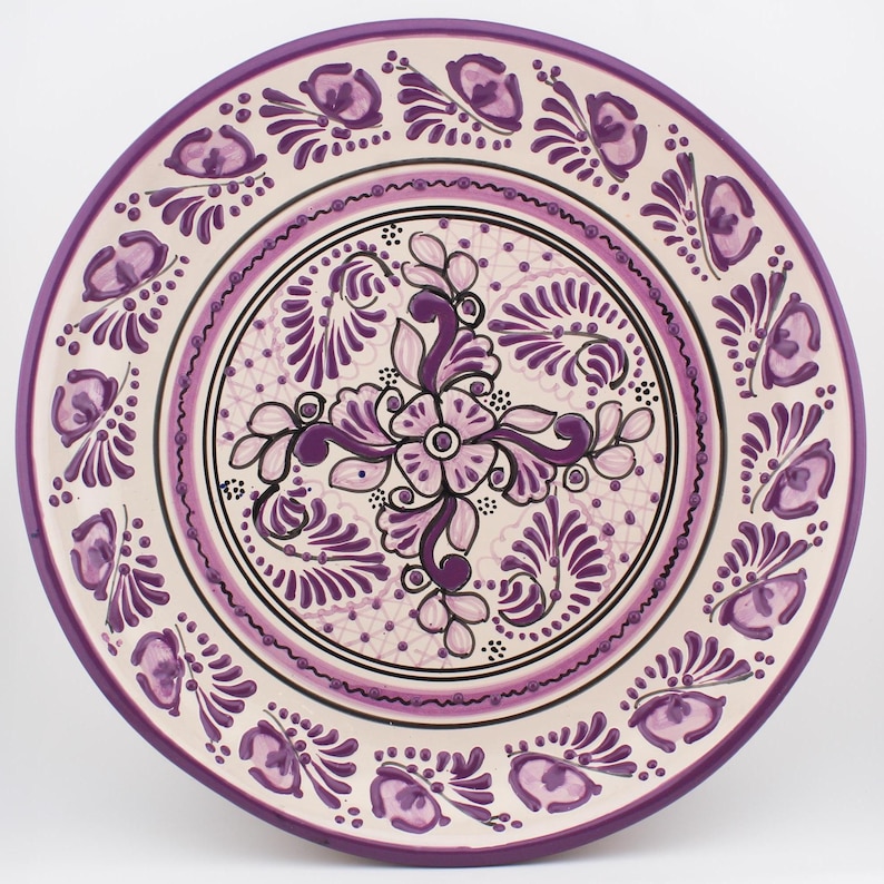 Mexican Talavera 11.8" Diameter Plates, Handmade Clay Plates, Handmade Tableware, Mexican Pottery Dishwasher and Microwave Safe, Purple