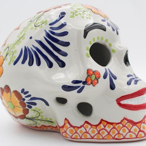 Handcrafted Vibrant Multicolor Talavera Skull, Craneo Talavera, Home Decor, Feathered Floral Design, Talavera Puebla, Handmade Mexican Art