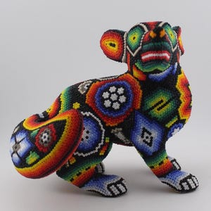 Handmade Mexican Young Fox, Traditional Wixarica Huichol, Beadwork Art, Handcrafted by Master Artisans, For Home or Office decor