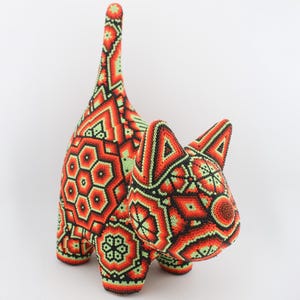 Friendly Cat Huichol Statue, Colorful Beaded Cat, Home Decor, Handmade Mexican Figure, Traditional Mexican Art, Wixarica Piece