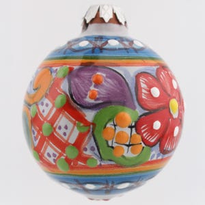 Handmade Mexican Ceramic Floral Christmas Ornaments, Perfect for Decorating Christmas Tree, Special Colorful Design, Traditional Mexican Art