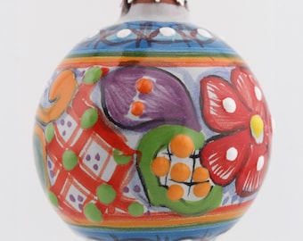 Handmade Mexican Ceramic Floral Christmas Ornaments, Perfect for Decorating Christmas Tree, Special Colorful Design, Traditional Mexican Art