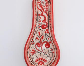Vibrant Red Talavera Spoon Rests, Floral Pattern, Kitchen Accessory, Mexican Handmade Art, Puebla Talavera, Scratch Resistant