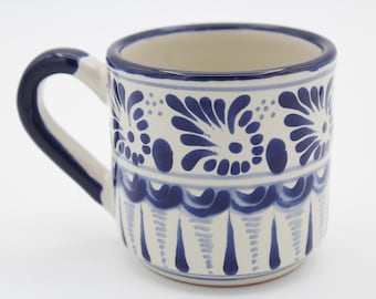 Beautiful Traditional Talavera Cobalt Blue Espresso Mugs 10oz, Puebla Mexico, Dishwasher Microwave Safe, Scratch Resistant, Lead Free
