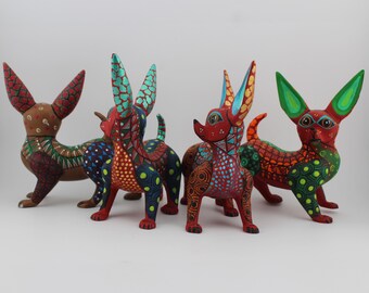 Adorable Chihuahua Wooden Alebrije, Figure Handcarved, Zapotec Symbology and Patterns, Traditional Art, Oaxaca Art, Denomination of Origin 2