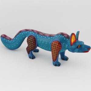 Mexican Wolf Traditional Wooden Alebrije Figure Statue, Handmade, Painted by Hand, Zapotec Patterns and Designs, Oaxaca, Mexico Art