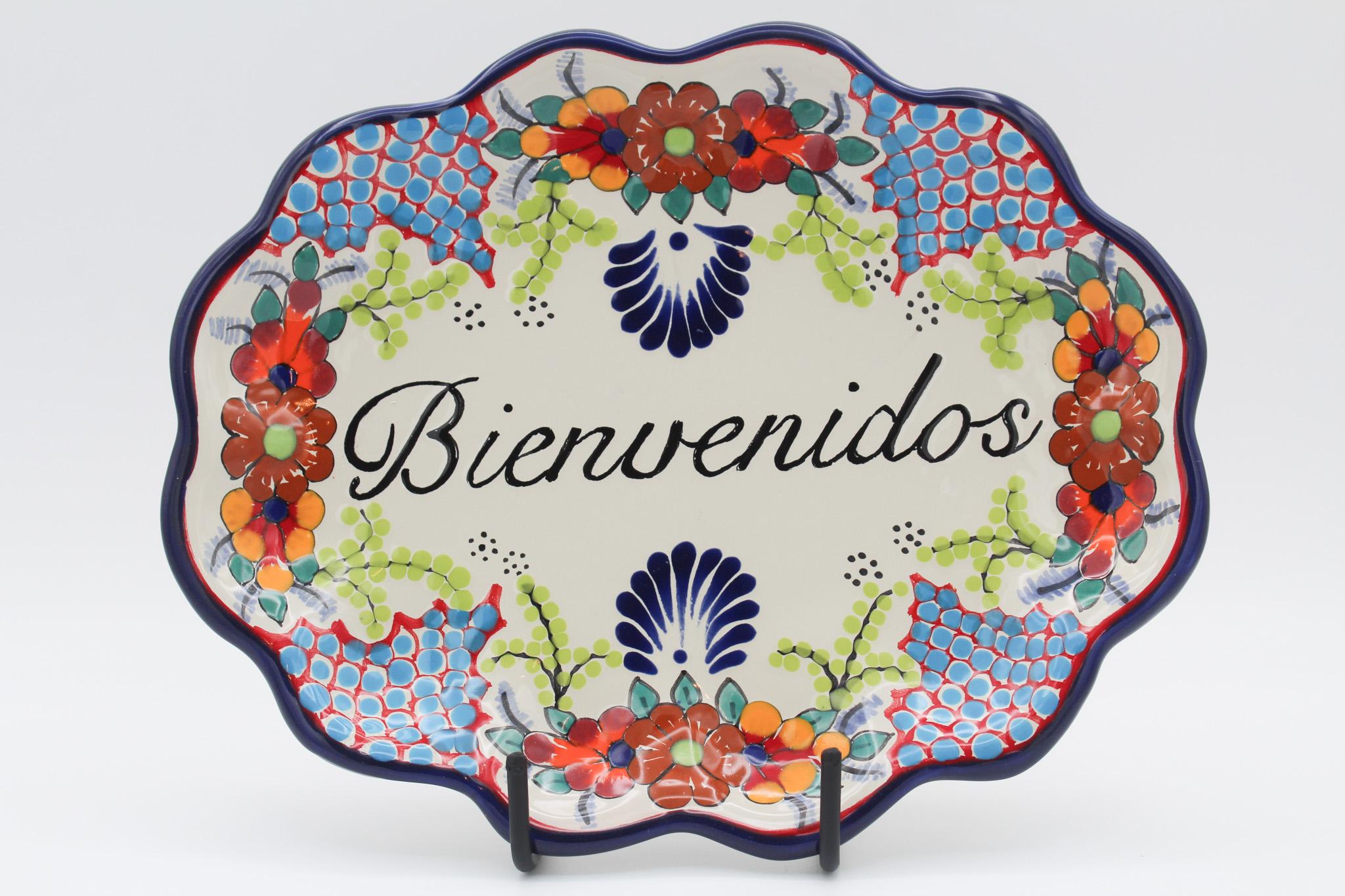 Handmade Talavera Multicolor Floral Bienvenidos Home Signs, Housewarming Gift, Flower Talavera Print, Puebla Talavera, Scratch Resistant